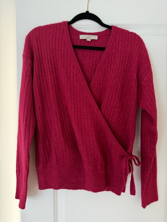 LOFT Sweaters - LOFT Fuchsia Ribbed Wrap Cardigan